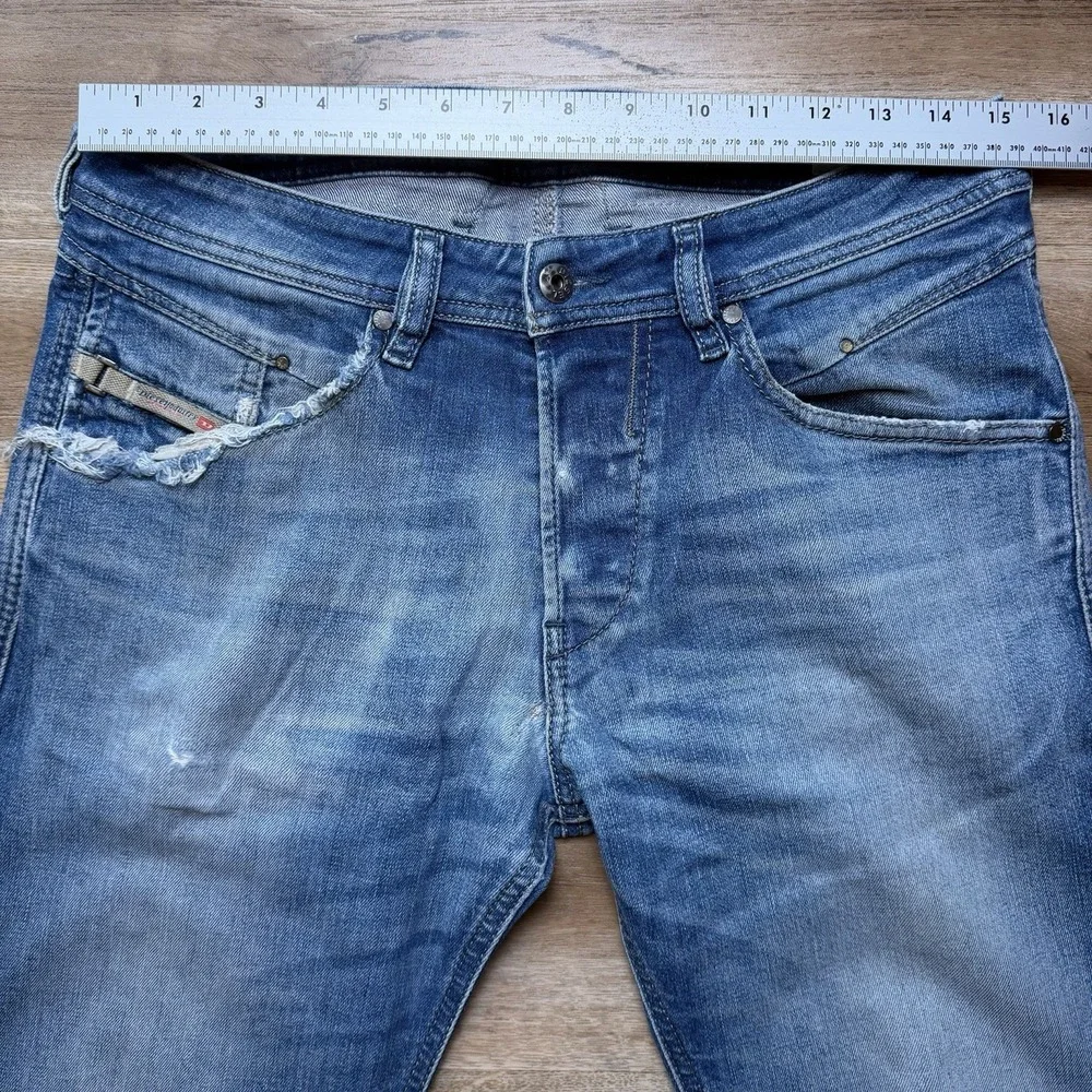 Diesel Belther Jeans Men 29x32 Blue Slim Tapered Stretch Medium Wash Faded RX380